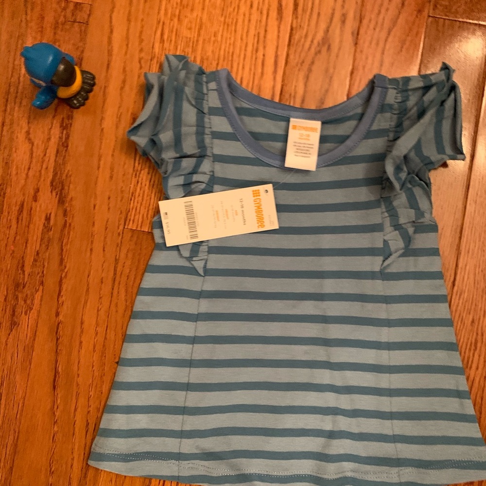 NWT GYMBOREE blue striped shirt ruffles sleeves